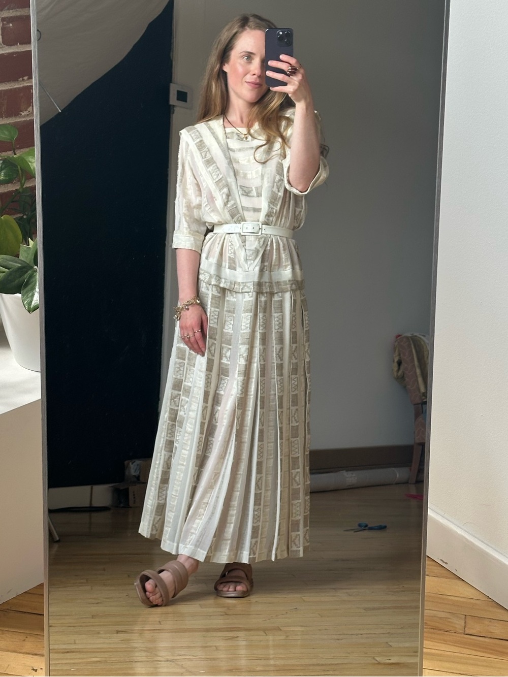 Linda Lundstrom Cream Patterned Maxi Dress
